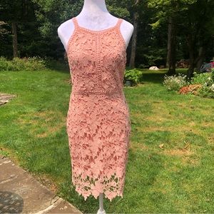 Women’s Pink Lace Knee Length Dress